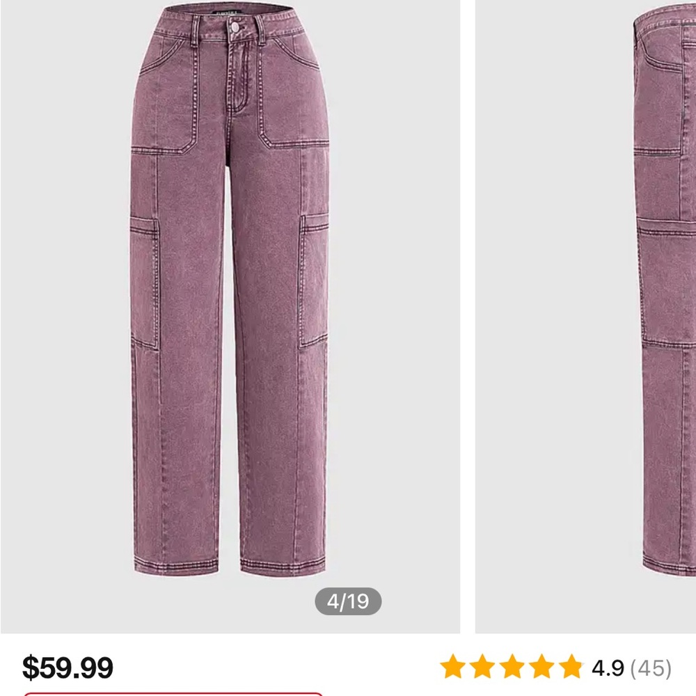 Mauve Pink Wide-Leg Cargo Jeans